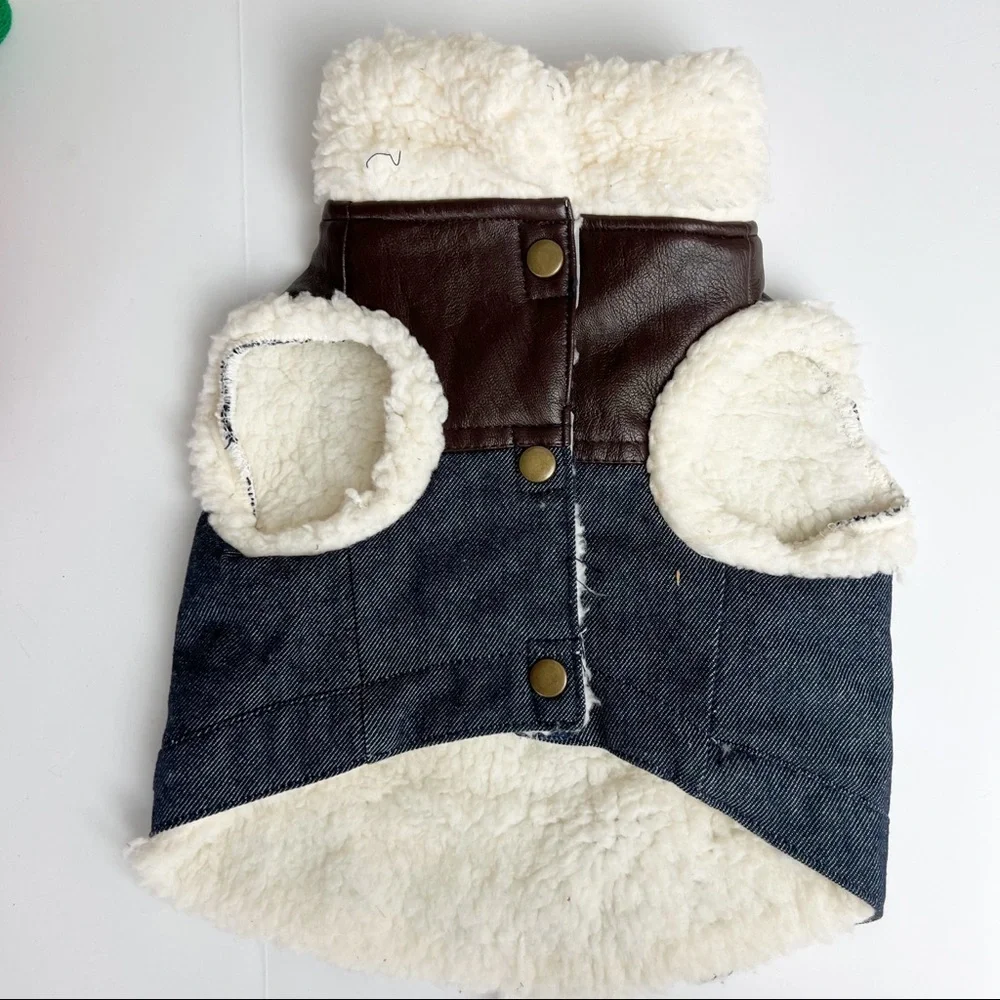 Small Dog Sherpa Denim Jacket Size XS - Picture 2 of 7